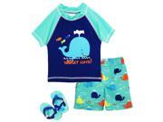 Wippette Baby Toddler Boys Swimwear Whale Rashguard Top Board Swim Trunk with Flip Flops Green 2T