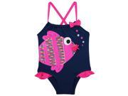 Wippette Baby Girls Colorful Sequins Fish Applique One Piece Swimsuit Navy 12 Months