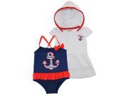 Wippette Toddler Girls Anchor Once Piece Swimsuit Beach Terry Dress Cover Up Set Navy 4T