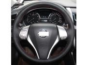 Hand Sewing Black Genuine Leather Steering Wheel Cover for 2013 2014 2015 2016 Nissan Altima 2014 2015 2016 Nissan Rogue Black Leather Red Thread