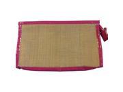Straw with Pink Trim Cosmetic Toiletry Bag