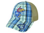 NCAA Kansas Jayhawks Avery 2 Tone Plaid Mesh Trucker Snapback Adjustable Hat Cap