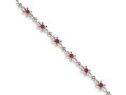 14K White Gold Diamond and Ruby Flower Bracelet
