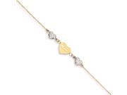 14K Two tone Ropa D C Beads Puff Heart MOM w 1in Ext Anklet