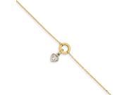 14K Gold Two tone Circle Diamond Cut Puff Heart w 1in Ext Anklet