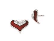 Sterling Silver Polished Red Enamel With CZ Post Earrings