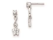 Sterling Silver Polished Rhod Plating CZ Butterfly Post Dangle Earring