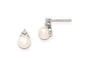 Sterling Silver 6 7mm White FW Cultured Pearl CZ Post Earrings