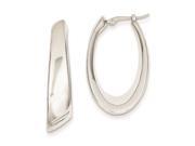 14k White Gold Tapered Slanted Oval Hoop Earrings