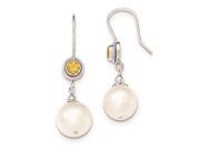 Sterling Silver Citrine Freshwater Cultured Pearl Drop Earrings