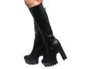 WOMENS CLEATED SOLE PLATFORM BLOCK HEEL KNEE HIGH STRETCH LONG BOOTS SHOES SIZE