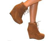 WOMENS SUEDE WEDGE HIGH HEEL PLATFORM LACE UP SHOES ANKLE BOOTS SIZE WINTER
