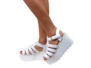 WOMENS CLEATED CHUNKY SOLE STRAPPY PLATFORM SANDALS WEDGES FLATFORM SHOES SIZE