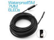Dia 7mm Waterproof 5M Cable USB Endoscope Camera Pipe Inspection Tube Snake Scope Camera 6 LEDs Mini Borescope Inspection Camera with Side Mirror