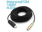 4 LEDs Waterproof Camera Endoscope USB Borescope Endoscope Inspection Camera Snake Tube Camera 10M Cable with Copper Head 14MM