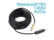 15M Cable 14mm LENs Camera USB Endoscope Video Borescope Camera 4 LEDs Night Vision USB Industrial Inspection Camera Snake Pipe