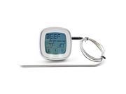 BBQ Oven Touch Screen Stainless Steel Probe Digital Kitchen Meat Thermometer Countdown Timer Sound Alarm White Silver