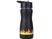 Eco Vessel Frost Kids Insulated Stainless Steel Water Bottle with Flip Straw 13 Ounce Black with Flames