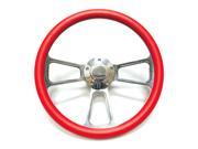 14 Billet Aluminum Red Half Wrap Steering Wheel w Horn Button