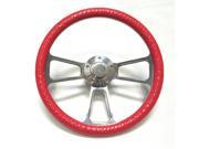 14 Billet Aluminum Textured Red Half Wrap Steering Wheel w Horn Button