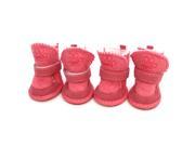 4Pc Pet Dog Boots Puppy Snow Cotton Rubber Shoes Warm For Small Dog Pink Size 1