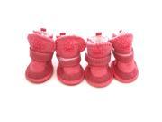 4Pc Pet Dog Boots Puppy Snow Cotton Rubber Shoes Warm For Small Dog Pink Size 2