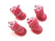 4Pc Pet Dog Boots Puppy Snow Cotton Rubber Shoes Warm For Small Dog Pink Size 4
