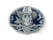 Men New Vintage Cowboy Skull Gunman Western Classic Metal Blue Belt Buckle