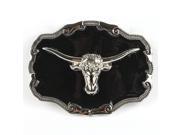 Vintage Oversize Black Silver Bull Head Western Rodeo Southern Plain Belt Buckle