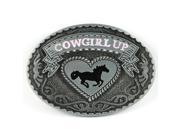 New Vintage Rage Cowgirl Up Rodeo Western Horse Oval Classic Belt Buckle Silver