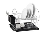 Deluxe Chrome plated Steel 2 Tier Dish Rack with Drainboard Cutlery Cup BlackII