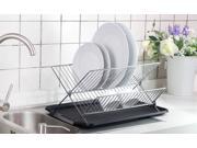 Deluxe Chrome plated Steel Foldable X Shape 2 tier Shelf Small Dish Drainers with Drainboard