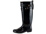 Coach Talia Tall Rubber Rainboot Style A7850 Black Gold Riding Fashion Shoe