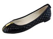 Vince Camuto Bands Ballet Flat Quilted Black Leather Gold Zipper Slip On Shoe
