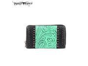 TR25 W003 Montana West Trinity Ranch Tooled Design Wallet Black