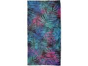 Palm Fronds Tropical Black All Over Plush Beach Towel