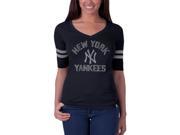 New York Yankees Flanker Logo Half Sleeve Juniors V Neck T Shirt