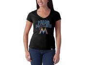 Miami Marlins Stacked Logo Flanker Black Juniors Premium V Neck T Shirt