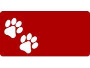 White Paw Prints Offset On Red License Plates Free Personalization on this plate