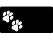 White Paw Prints Offset On Black License Plate Free Personalization on this plate
