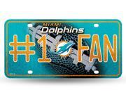 Miami Dolphins 1 Fan Glitter License Plate