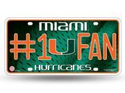 Miami Hurricanes 1 Fan License Plate
