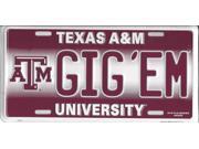 GIG EM Texas A M Metal License Plate