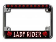 Lady Rider Red Rose Chrome Motorcycle License Plate Frame Free Screw Caps with this Fr