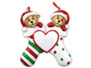 2 Bears Clinging To Stocking Personalized Christmas Tree Ornament