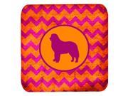 Set of 4 Bernese Mountain Dog Chevron Pink and Orange Foam Coasters