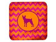 Set of 4 Fox Terrier Toy Chevron Pink and Orange Foam Coasters