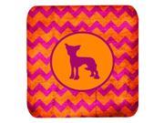 Set of 4 Chinese Crested Chevron Pink and Orange Foam Coasters