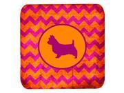 Set of 4 Australian Terrier Chevron Pink and Orange Foam Coasters