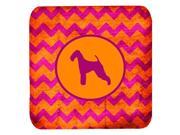 Set of 4 Airedale Chevron Pink and Orange Foam Coasters
